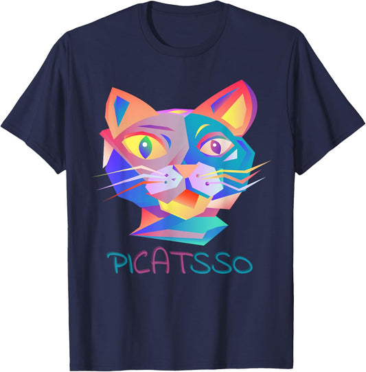 BANANOLOGY Picasso Art Cat | Funny Abstract Cat T-Shirt - T-Shirt | Navy