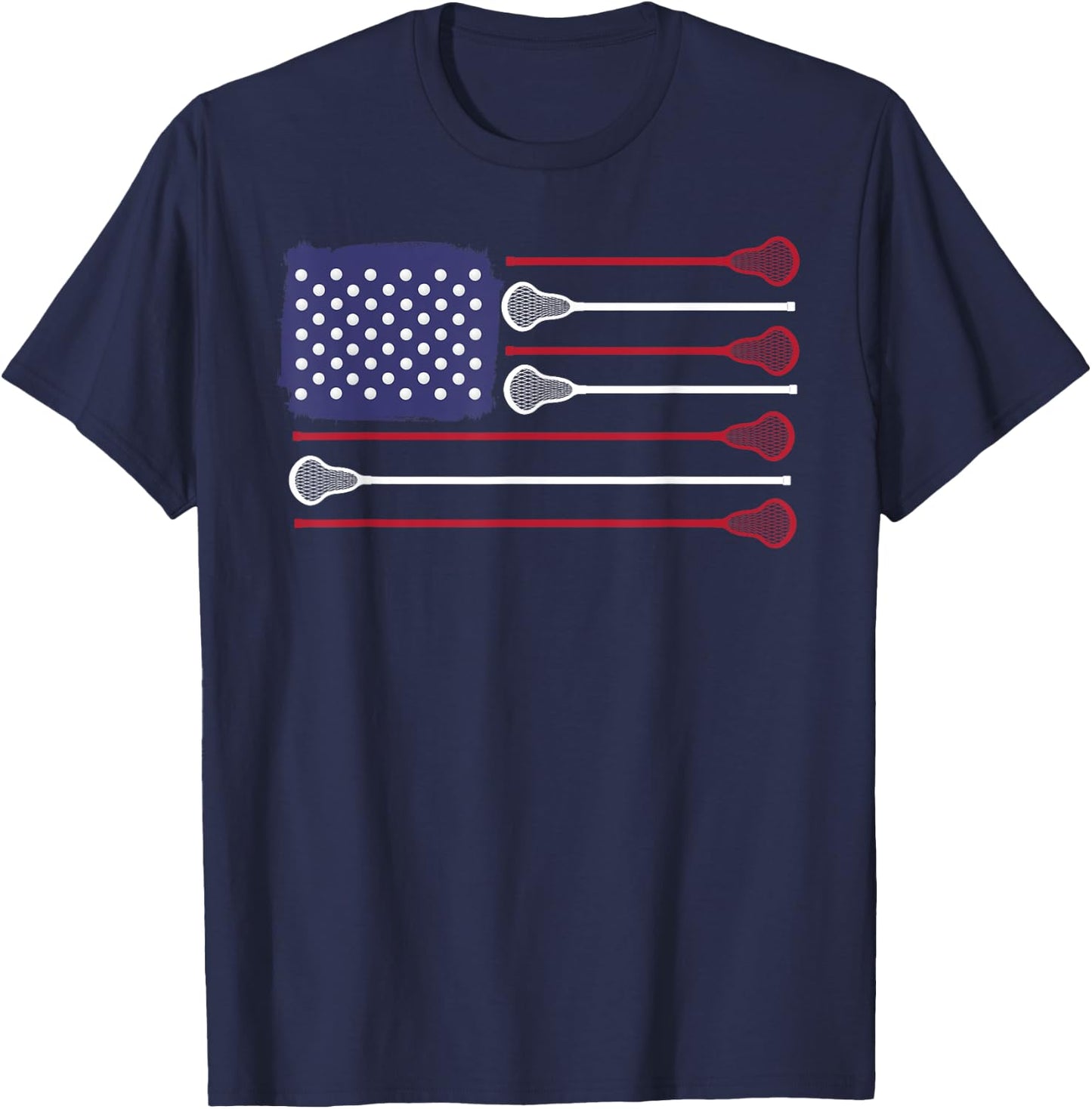 Lacrosse USA Flag Lacrosse Player men woman kids T-Shirt - T-Shirt | Navy