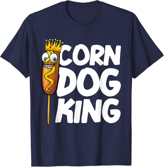 Funny Corn Dog Gift Kids Men King Hotdog Sausage Foodie T-Shirt - T-Shirt | Navy