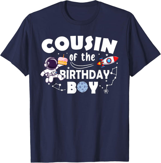 Cousin Of The Birthday Astronaut Boy Space Theme T-Shirt - T-Shirt | Navy