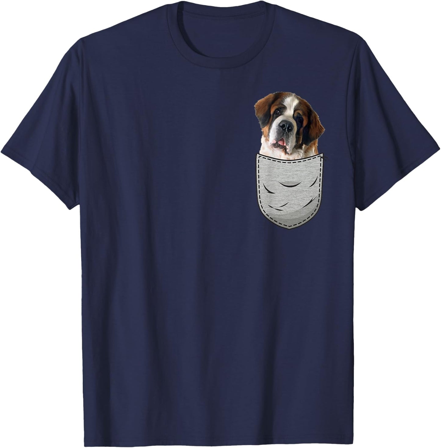 Cute Saint Bernard in the chest pocket Women Girls Kids T-Shirt - T-Shirt | Navy