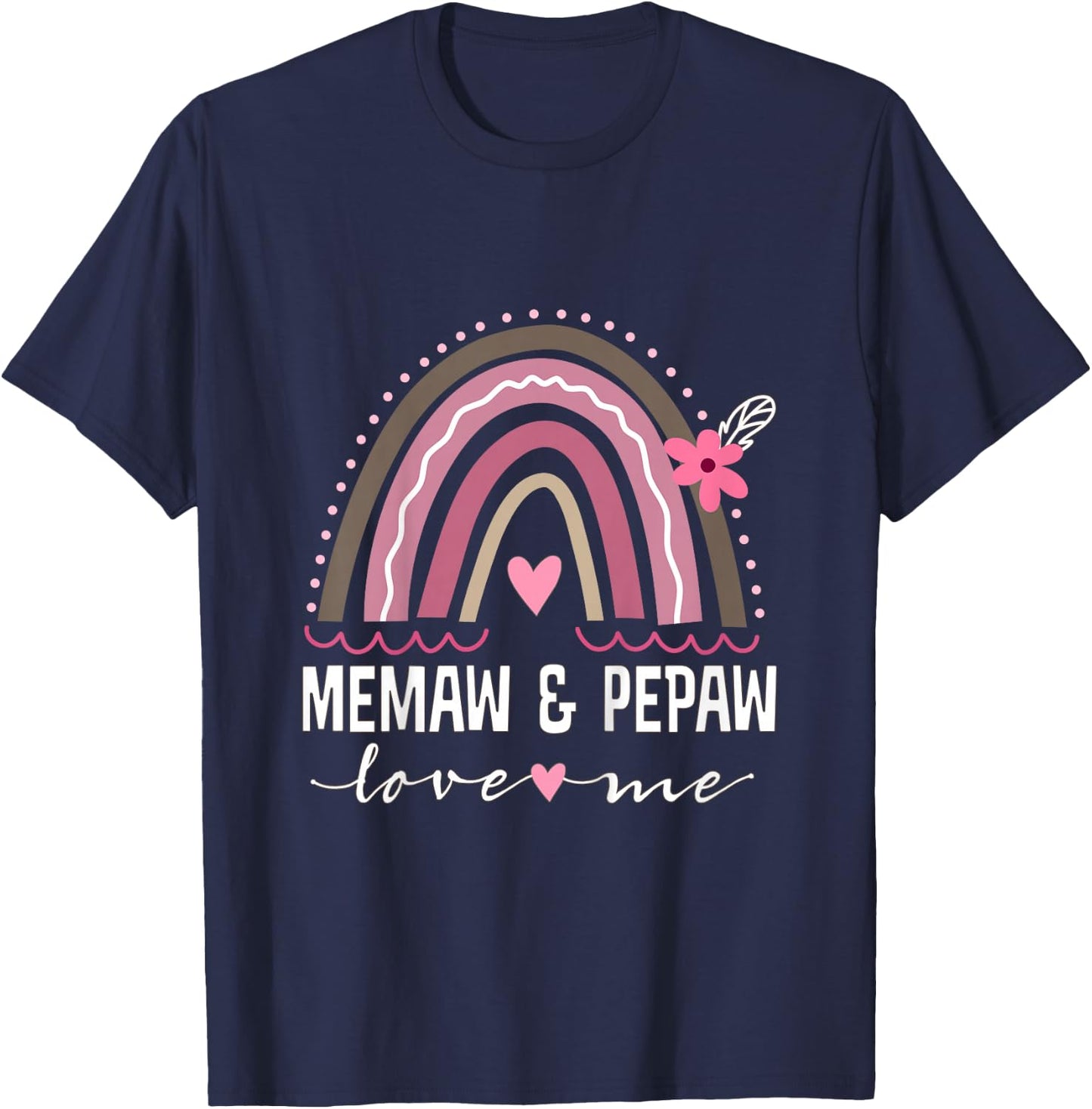 Kids Memaw and Pepaw Love Me Girls Granddaughter Boho Rainbow T-Shirt - T-Shirt | Navy