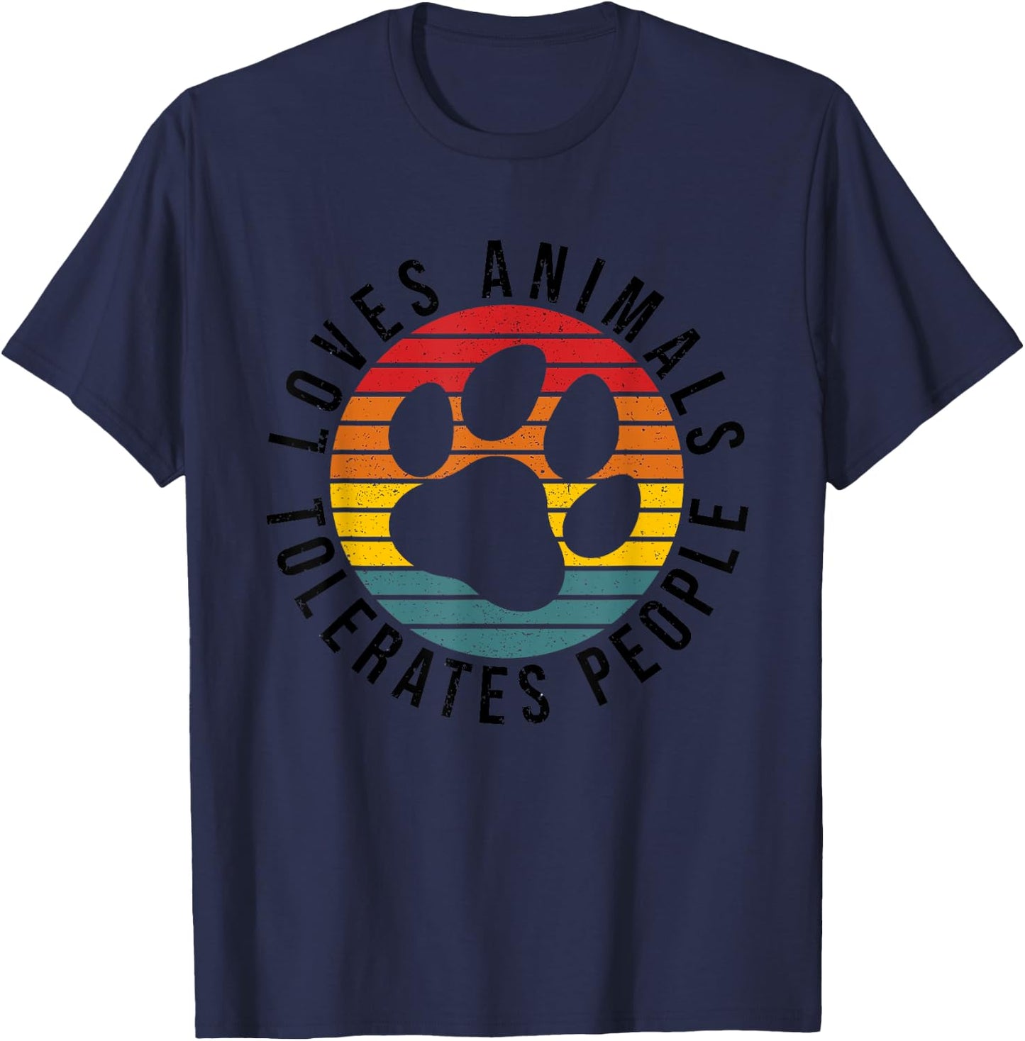 Vintage Retro Loves Animals Tolerates People - Funny T-Shirt - T-Shirt | Navy