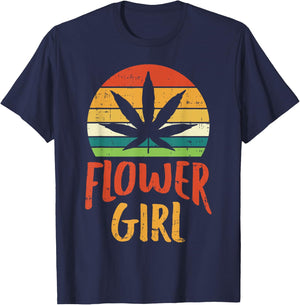 Flower Girl Weed Retro 420 THC Pot Cannabis Pun Stoner Gift T-Shirt - T-Shirt | Navy