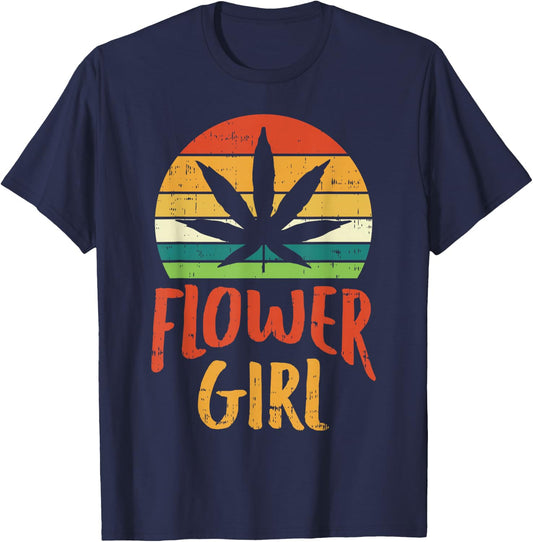 Flower Girl Weed Retro 420 THC Pot Cannabis Pun Stoner Gift T-Shirt - T-Shirt | Navy