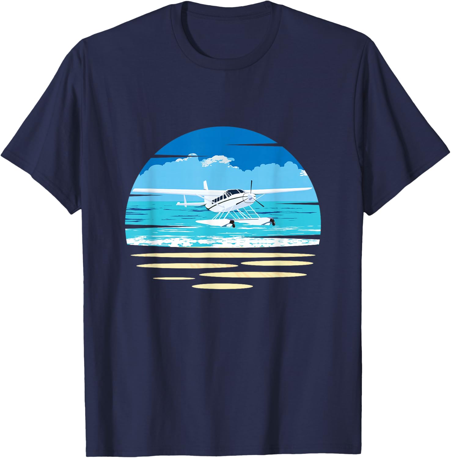 Seaplane Aeroplane Near Beach Sea Plane Gift Hydroplane Pilot T-Shirt - T-Shirt | Navy