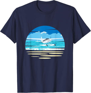 Seaplane Aeroplane Near Beach Sea Plane Gift Hydroplane Pilot T-Shirt - T-Shirt | Navy