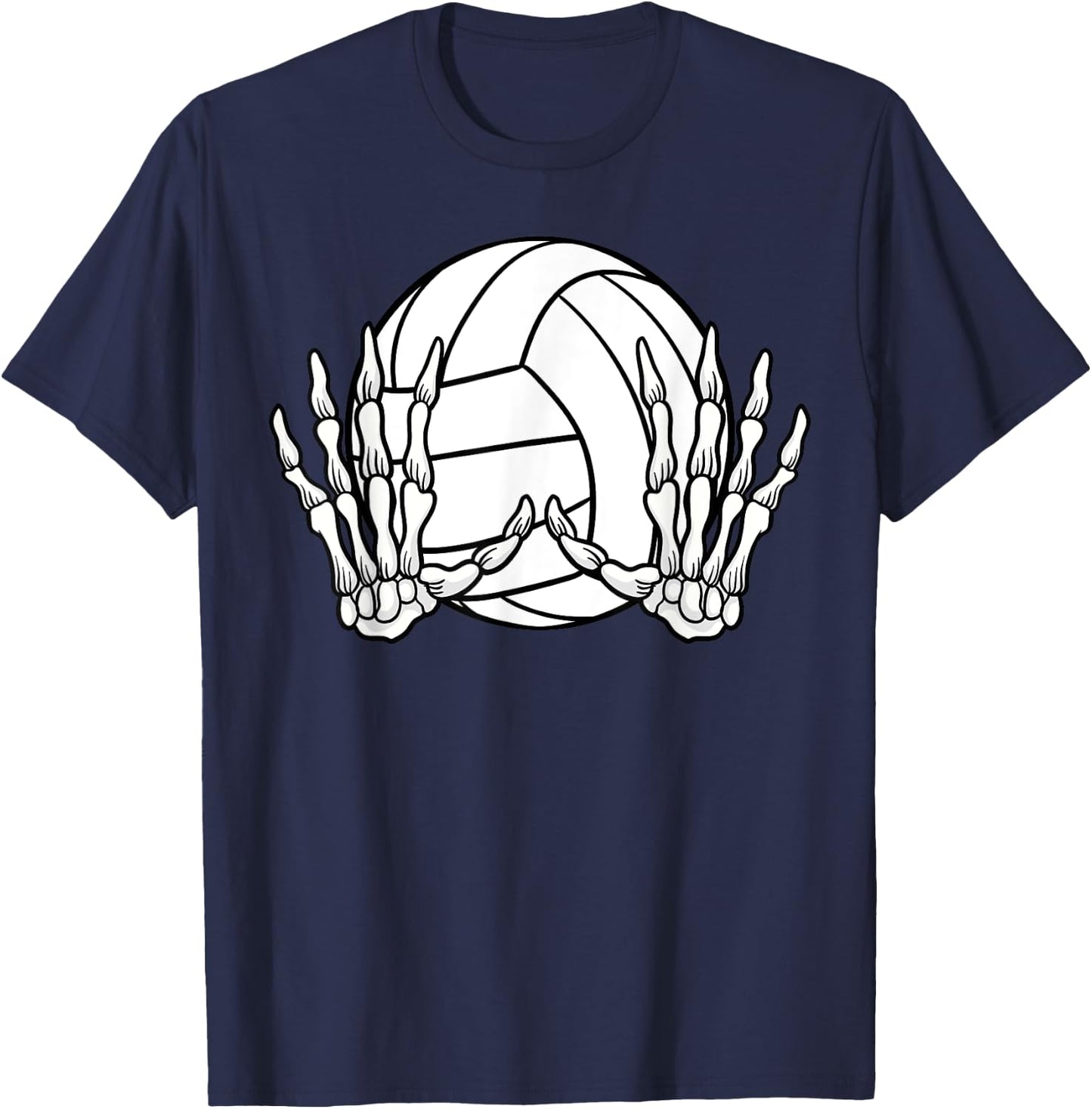 Volleyball Sport Halloween Skeleton Hand T-Shirt - T-Shirt | Navy