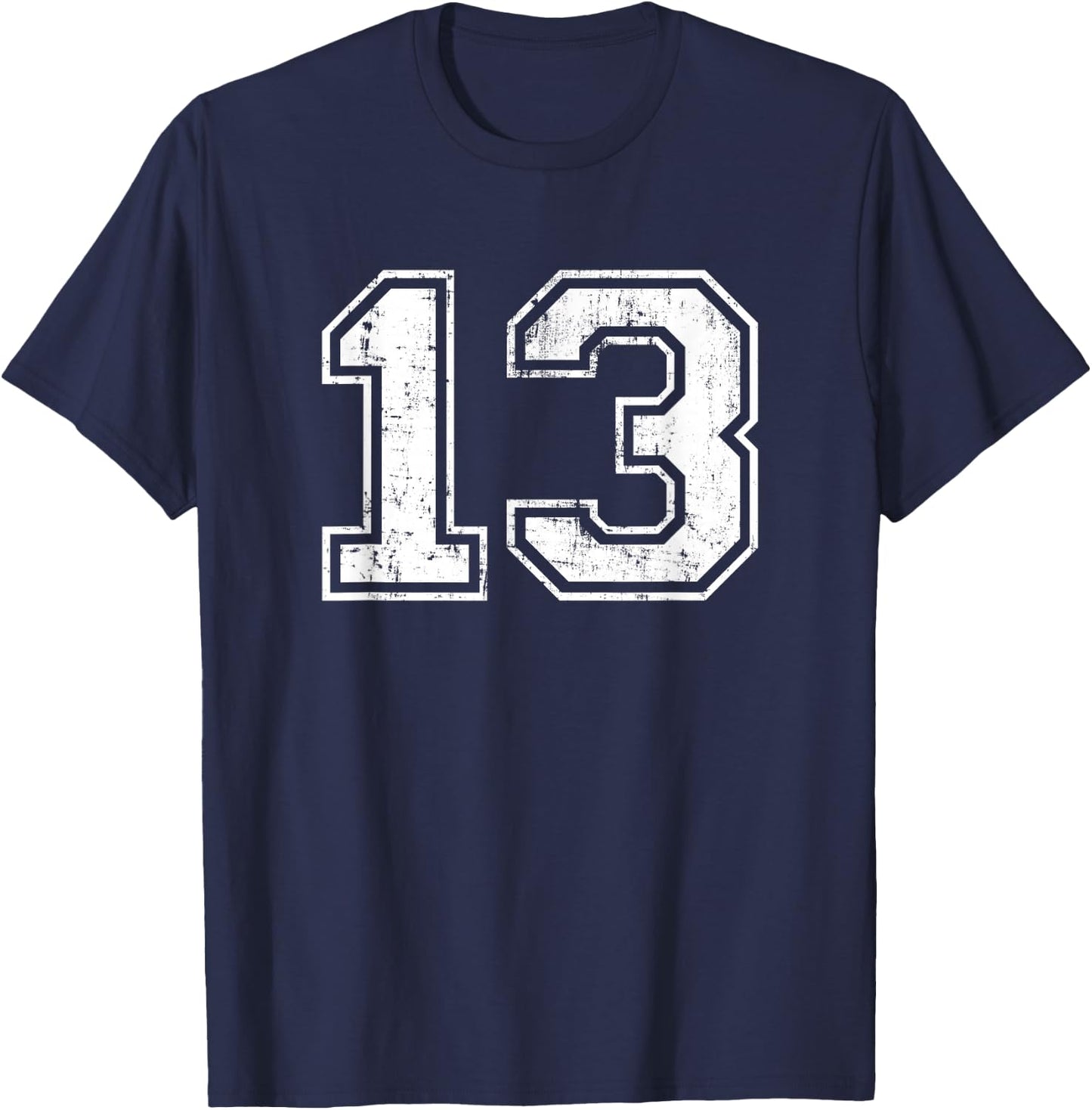 Number 13 Distressed Vintage Thirteen Sport Practice Team T-Shirt - T-Shirt | Navy