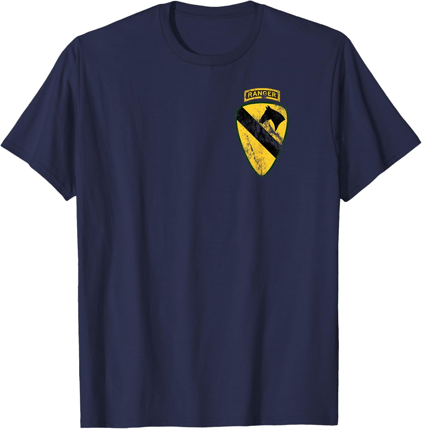 1st Calvary (CAV) Division Patch Ranger Tab Distressed worn T-Shirt - T-Shirt | Navy