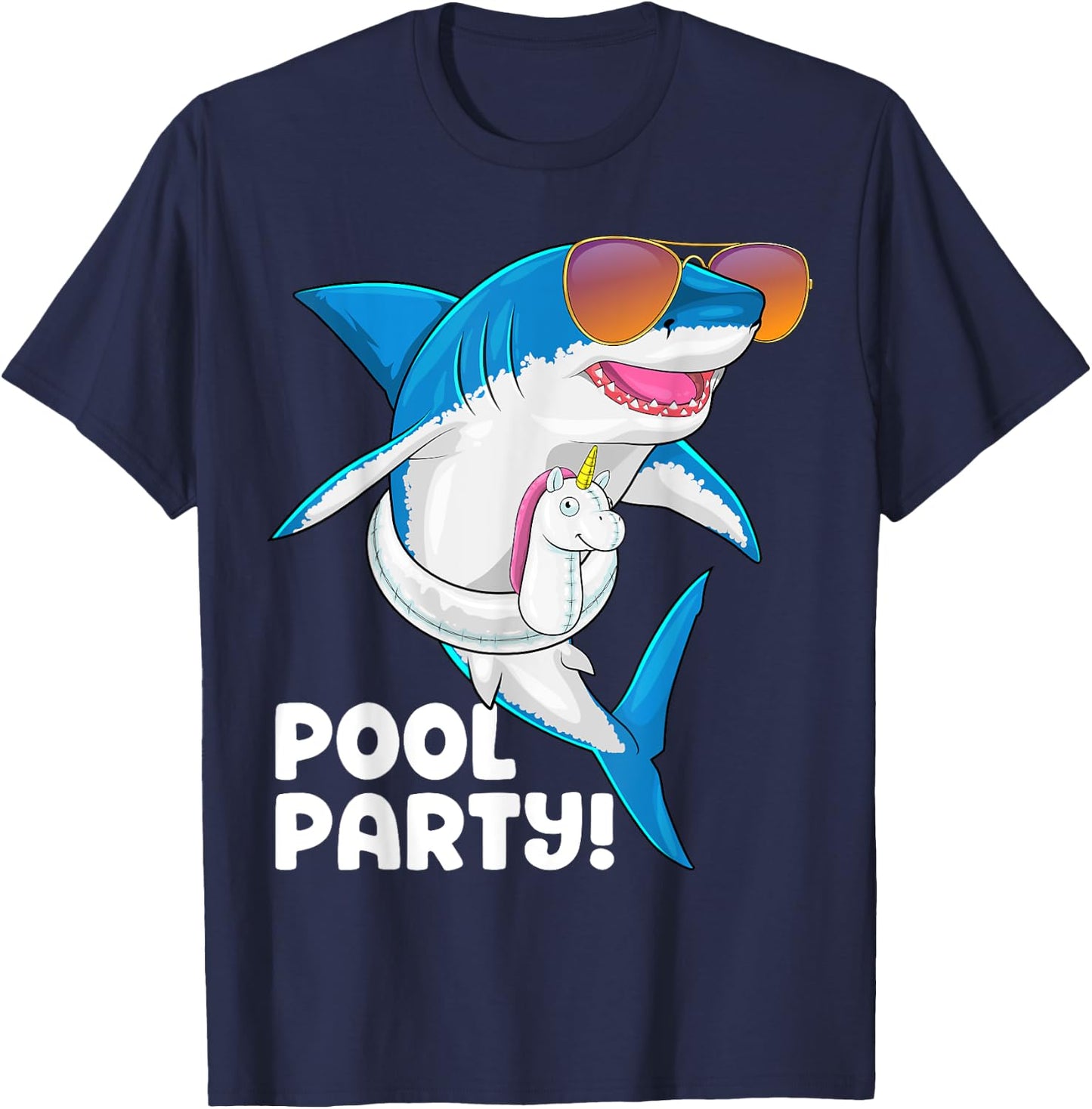 Pool Party Unicorn Float Summer Vacation Funny Shark Swim Men Women Girls Kids T-Shirt - T-Shirt | Navy