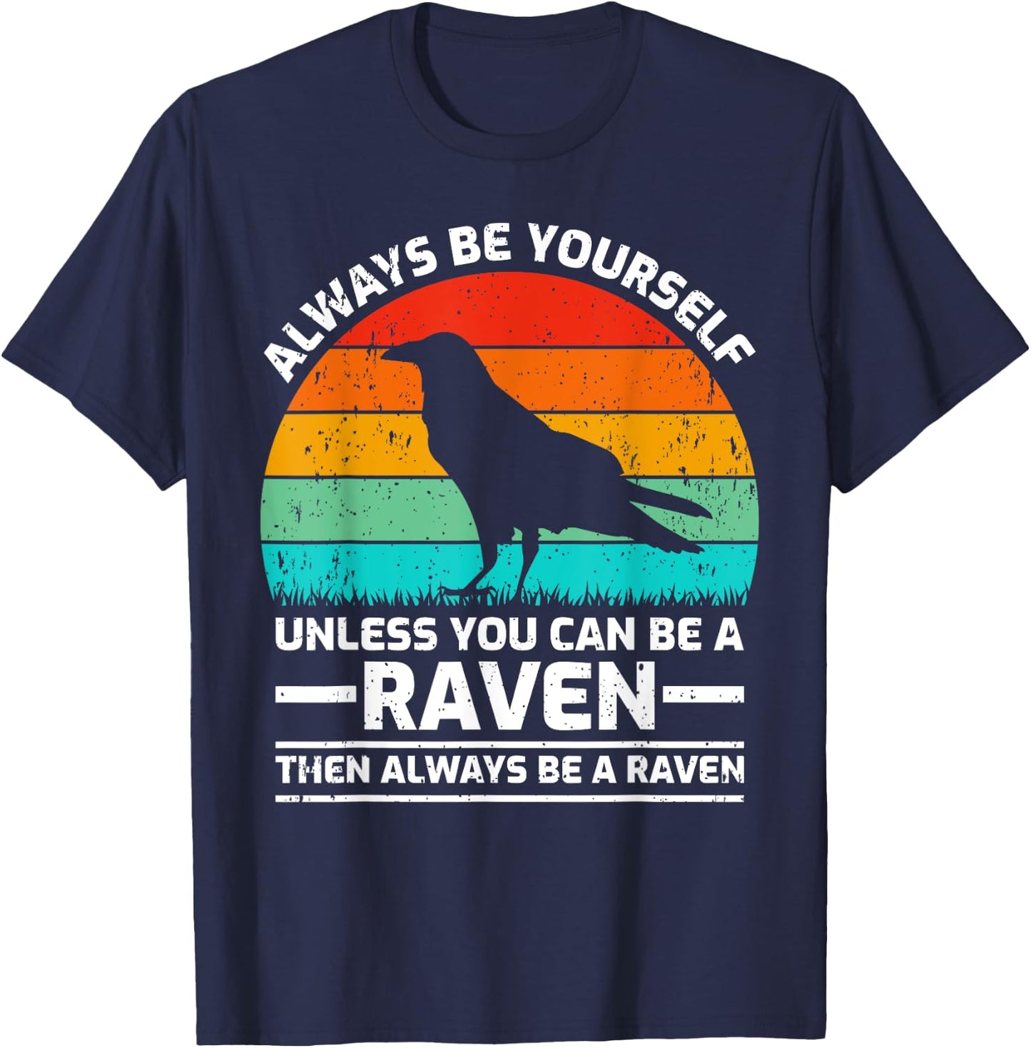 Vintage Raven Bird Lover Retro Cute Raven T-Shirt - T-Shirt | Navy