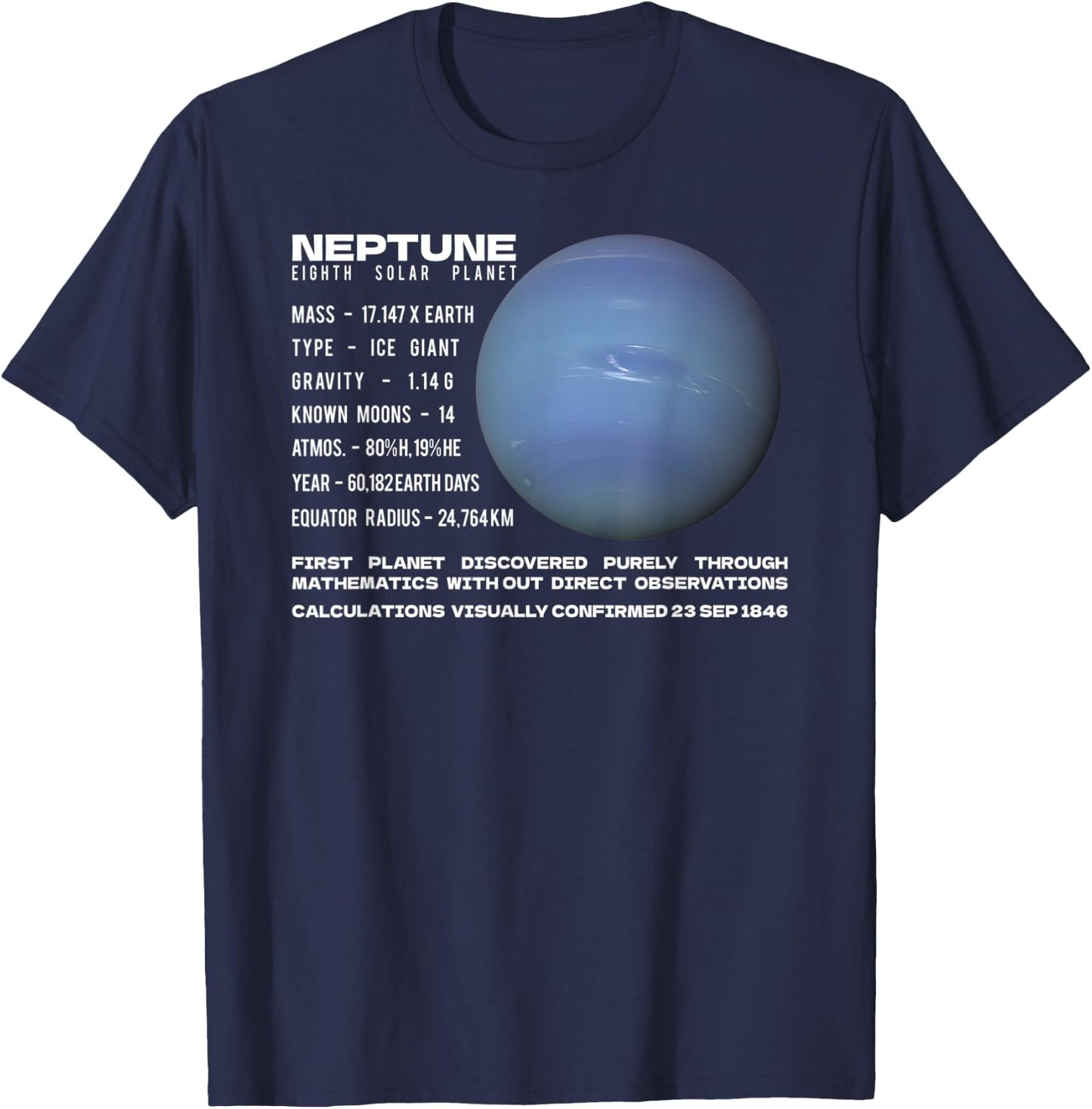 Neptune Planet Facts Space Explorer Astronomy Infographic T-Shirt - T-Shirt | Navy