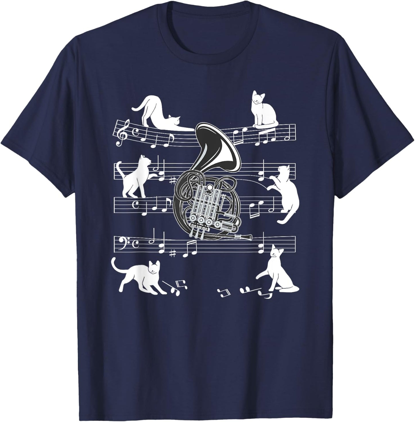 Horn Player Cats for Cat loving French Horn player Women Girls Kids T-Shirt - T-Shirt | Navy