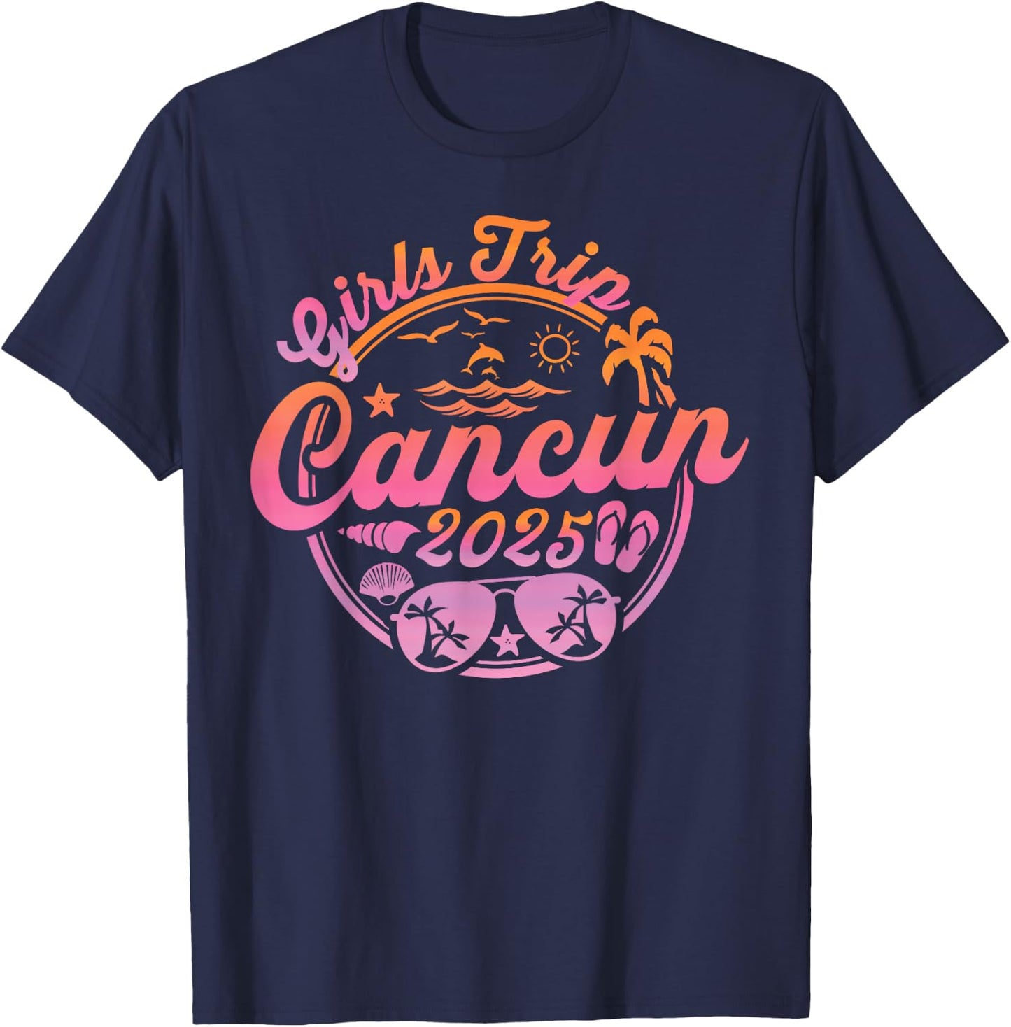 Girls Trip Cancun 2025 Mexico Summer Vacation Ladies Weekend T-Shirt - T-Shirt | Navy