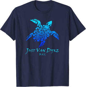 Jost Van Dyke, BVI Vintage Retro Tribal Turtle Vacation T-Shirt - T-Shirt | Navy
