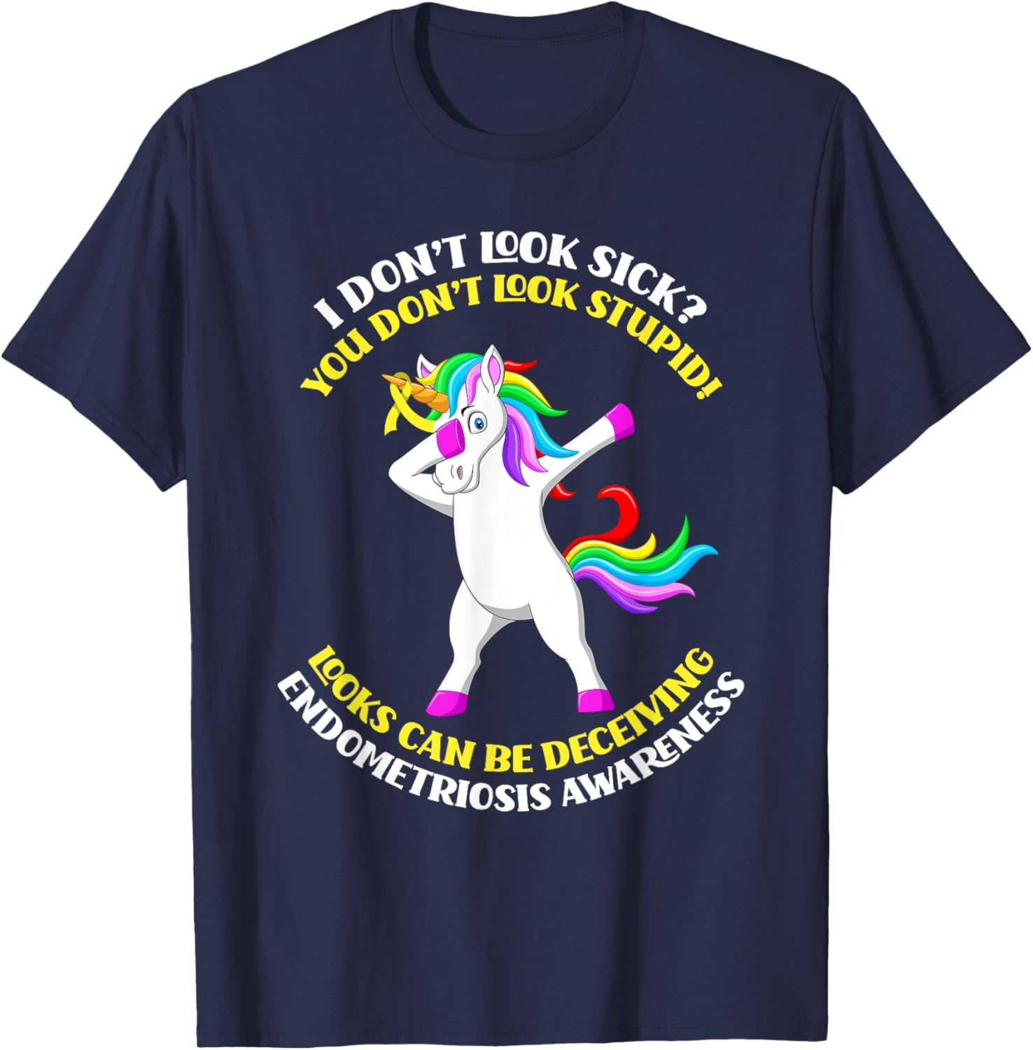 Endometriosis Awareness Unicorn Endometriosis Warrior T-Shirt - T-Shirt | Navy