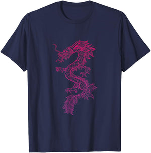 Red Japanese Dragon y2k Aesthetic Grunge 90s Chinese Dragon T-Shirt - T-Shirt | Navy