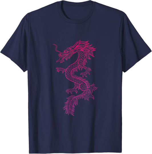 Red Japanese Dragon y2k Aesthetic Grunge 90s Chinese Dragon T-Shirt - T-Shirt | Navy