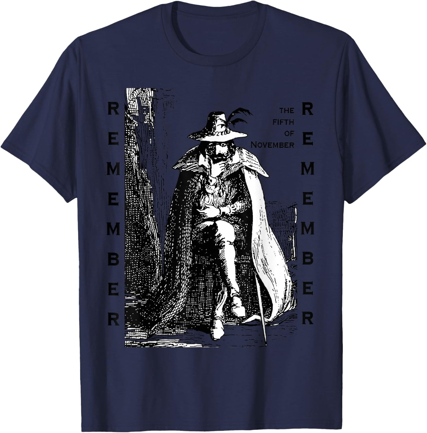 Remember Remember Guy Fawkes Day Vintage Illustration T-Shirt - T-Shirt | Navy