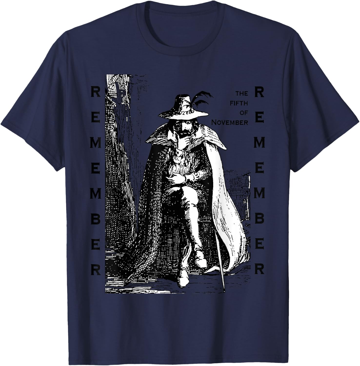Remember Remember Guy Fawkes Day Vintage Illustration T-Shirt - T-Shirt | Navy