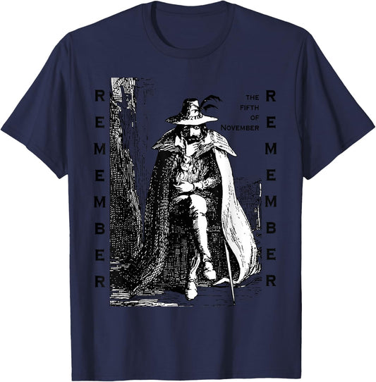 Remember Remember Guy Fawkes Day Vintage Illustration T-Shirt - T-Shirt | Navy