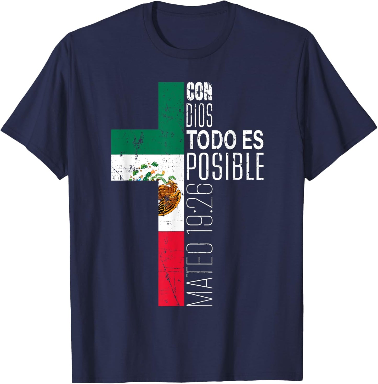 Vintage Christian Spanish Gifts Women Men Kids Mexican Flag T-Shirt - T-Shirt | Navy