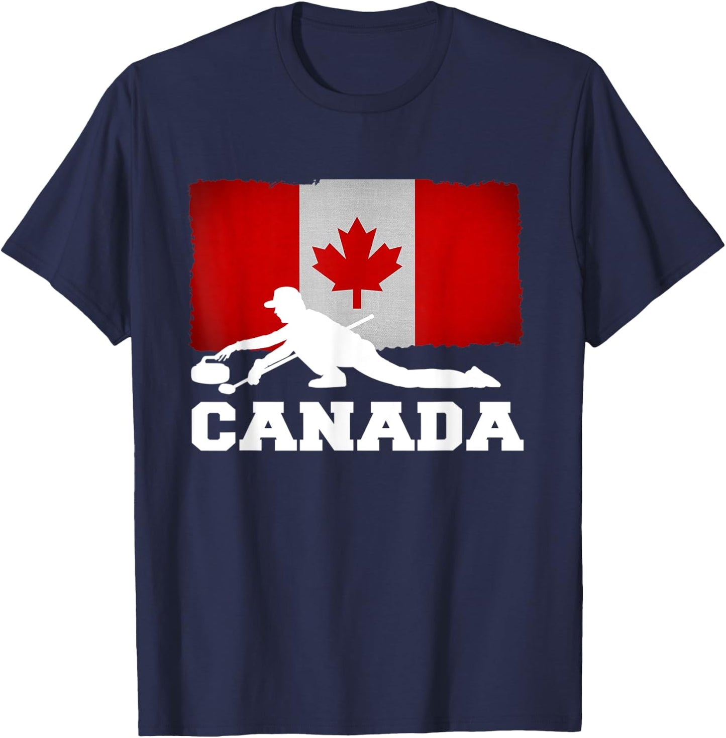 Curling Canada Flag Pride Vacation Travel Canadian Gift T-Shirt - T-Shirt | Navy