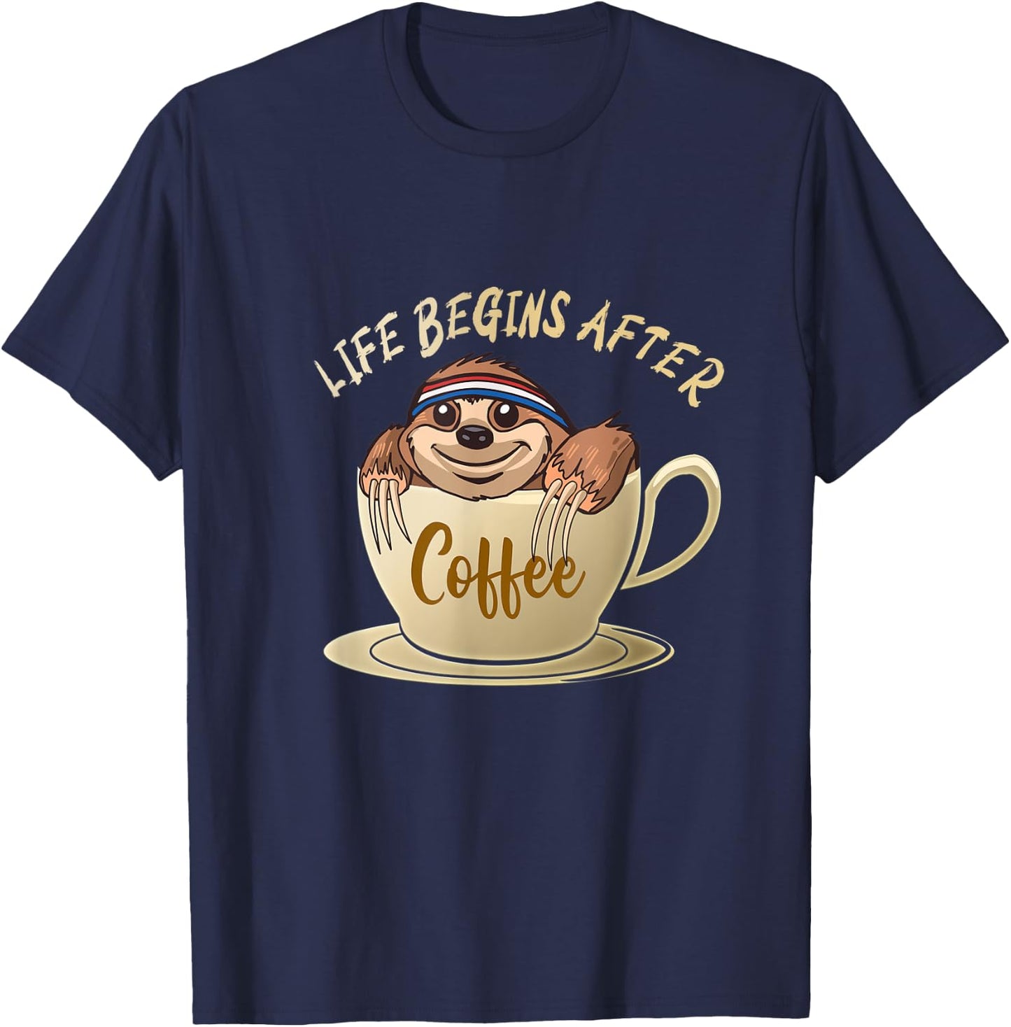 Sloth Life Begins After Coffee T-Shirt - T-Shirt | Navy