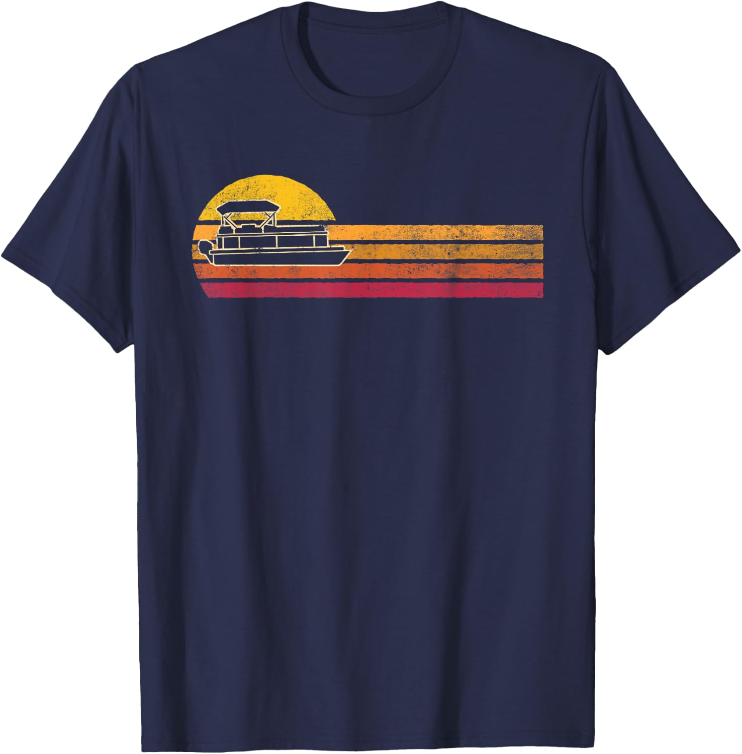 Vintage Style Pontoon Boat Silhouette Retro Boating 90s T-Shirt - T-Shirt | Navy