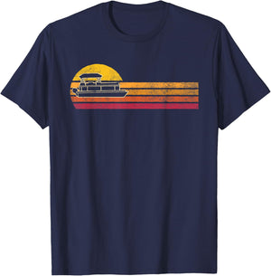 Vintage Style Pontoon Boat Silhouette Retro Boating 90s T-Shirt - T-Shirt | Navy