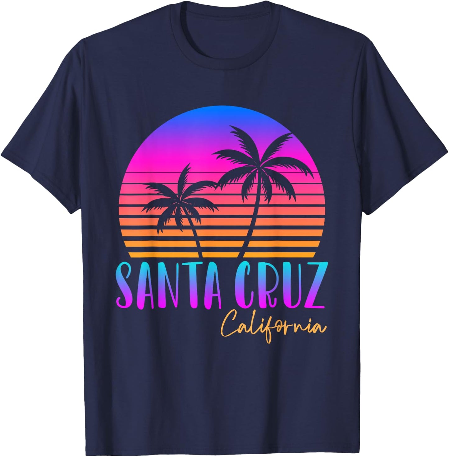 Santa Cruz California Summer Sun Palms Beach T-Shirt - T-Shirt | Navy