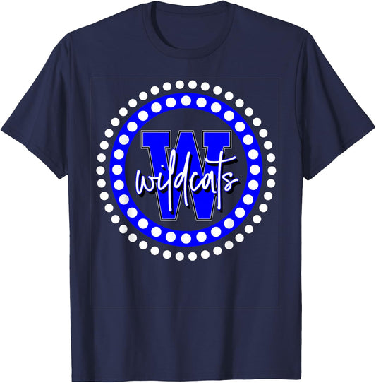Wildcats Spirit Circle Blue White T-Shirt - T-Shirt | Navy