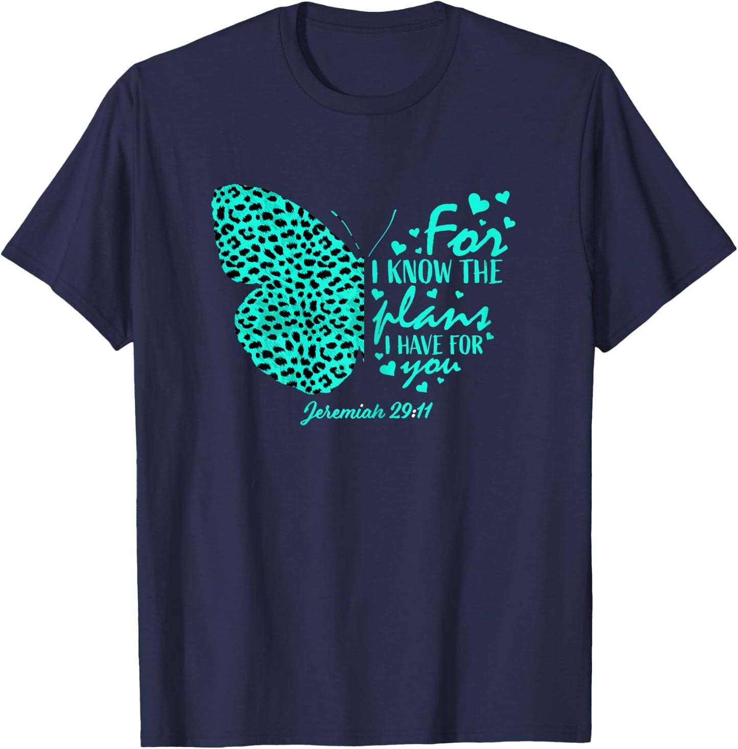 Turquoise Butterfly Cheetah Print Christian Religious Verse T-Shirt - T-Shirt | Navy