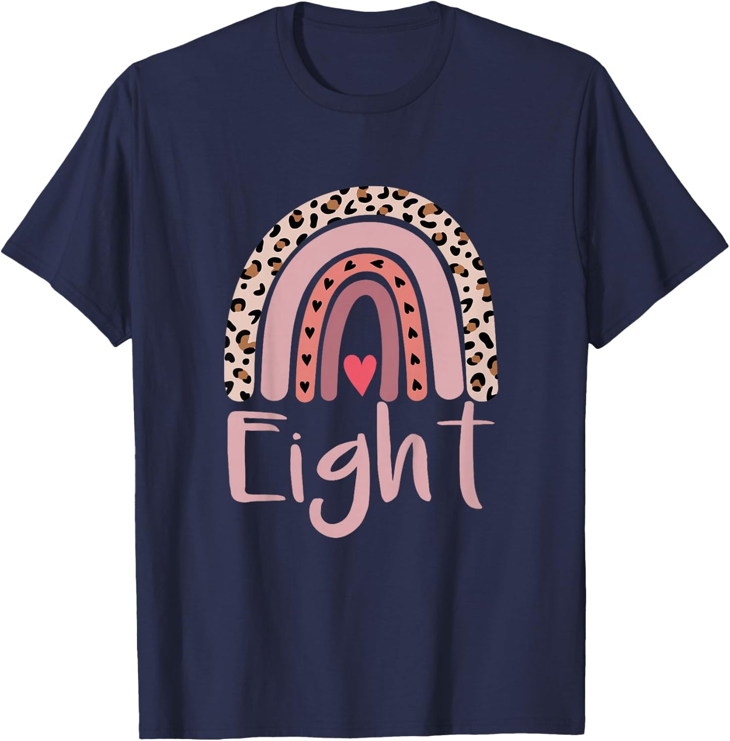 8 Year Old Leopard Rainbow Birthday Party Cute Girl 8th Gift T-Shirt - T-Shirt | Navy