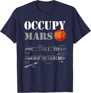 Occupy Mars - rocket blueprint Mans woman's kids T-Shirt - T-Shirt | Navy