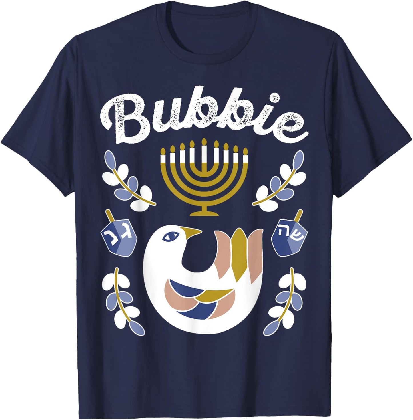 Matching Family Hanukkah Pajama Top Dreidel & Menorah Bubbie T-Shirt - T-Shirt | Navy