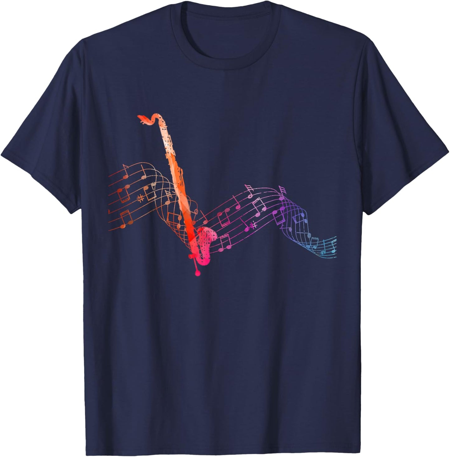 Colorful Bass Clarinet on Music Sheet Contrabass Clarinetist T-Shirt - T-Shirt | Navy
