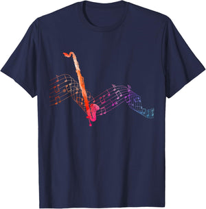 Colorful Bass Clarinet on Music Sheet Contrabass Clarinetist T-Shirt - T-Shirt | Navy