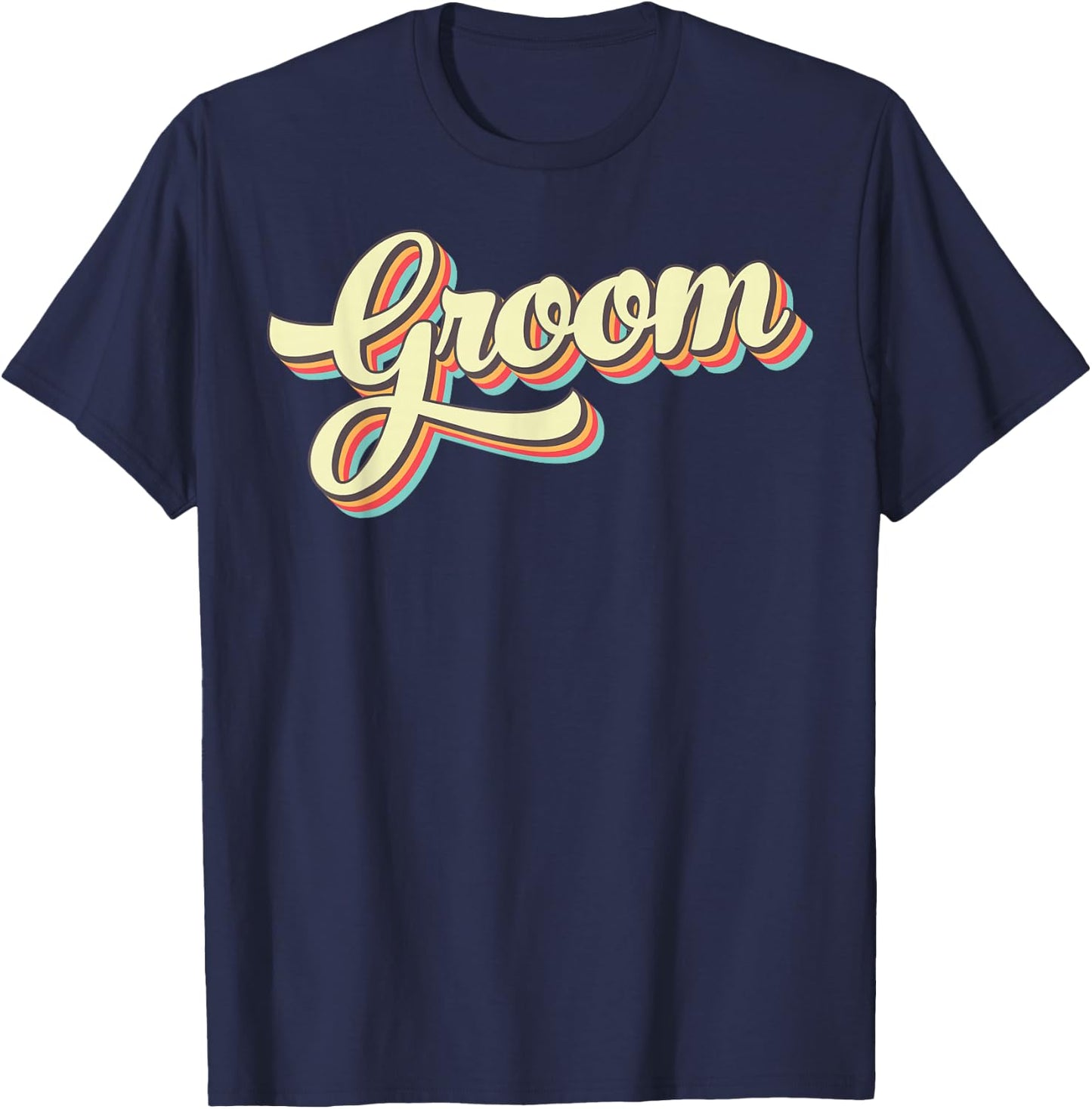 Groom Retro Art Baseball Font Vintage T-Shirt - T-Shirt | Navy