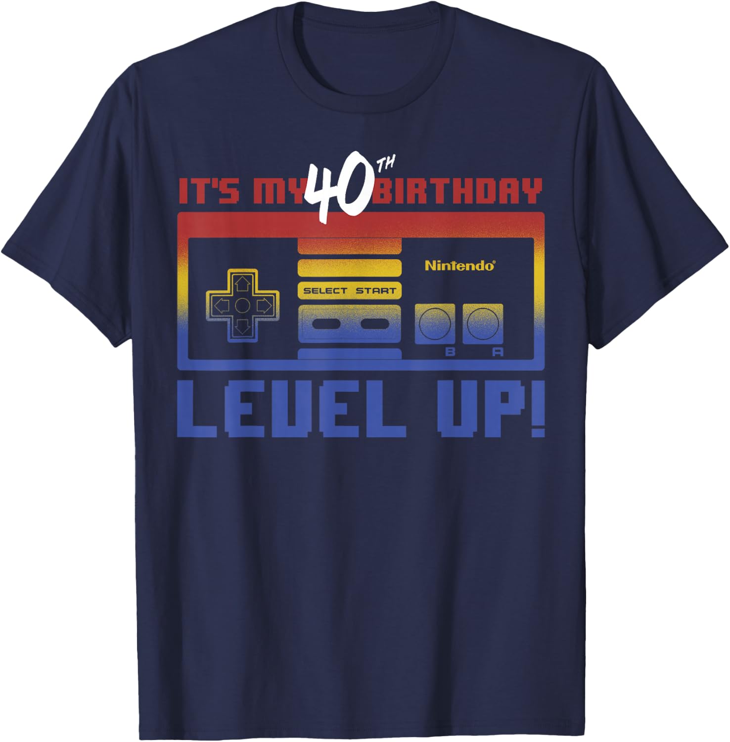 Nintendo It's My 40th Birthday Level Up! SNES Controller T-Shirt - T-Shirt | Navy