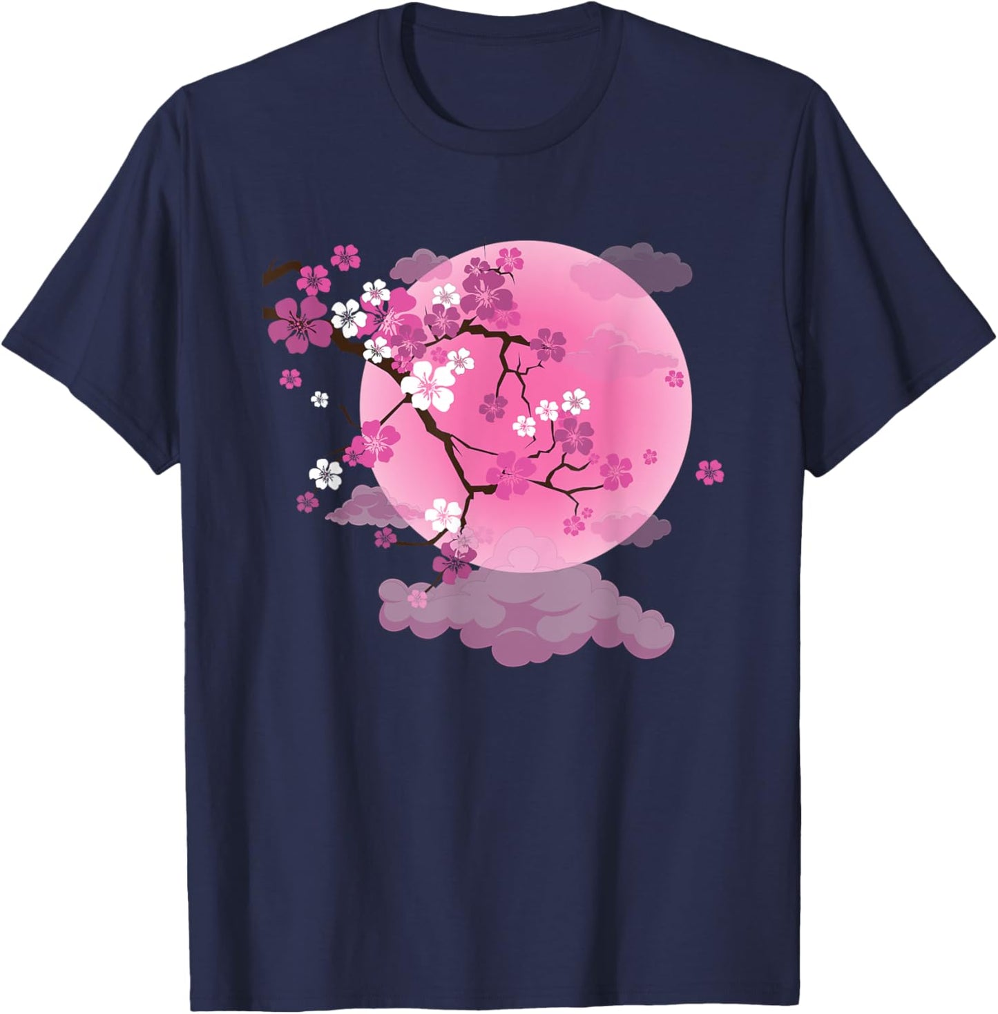 Japanese Sakura Cherry Blossom Tree Art Print T-Shirt - T-Shirt | Navy