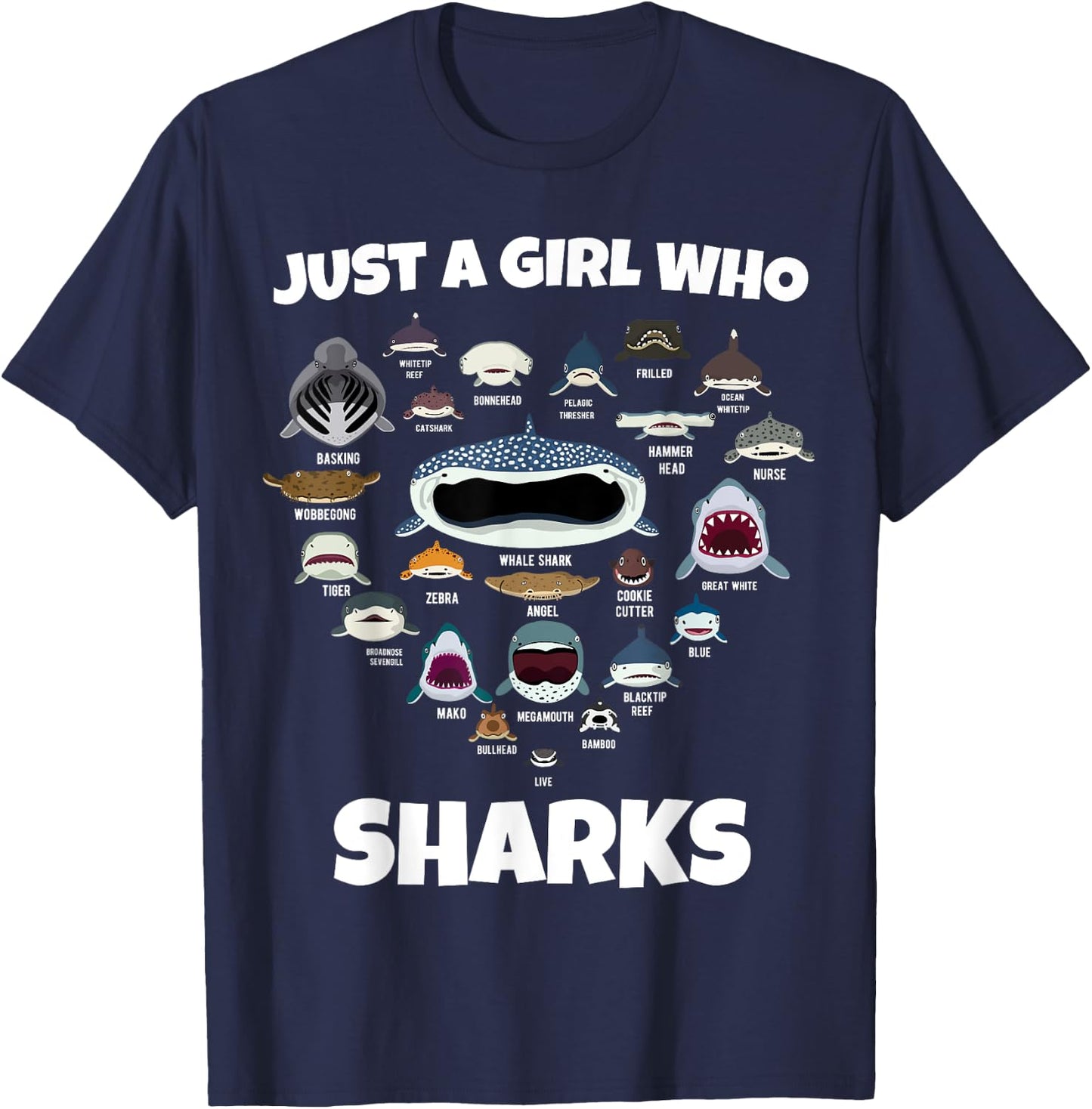 Just A Girl Shark Face T-Shirt - T-Shirt | Navy