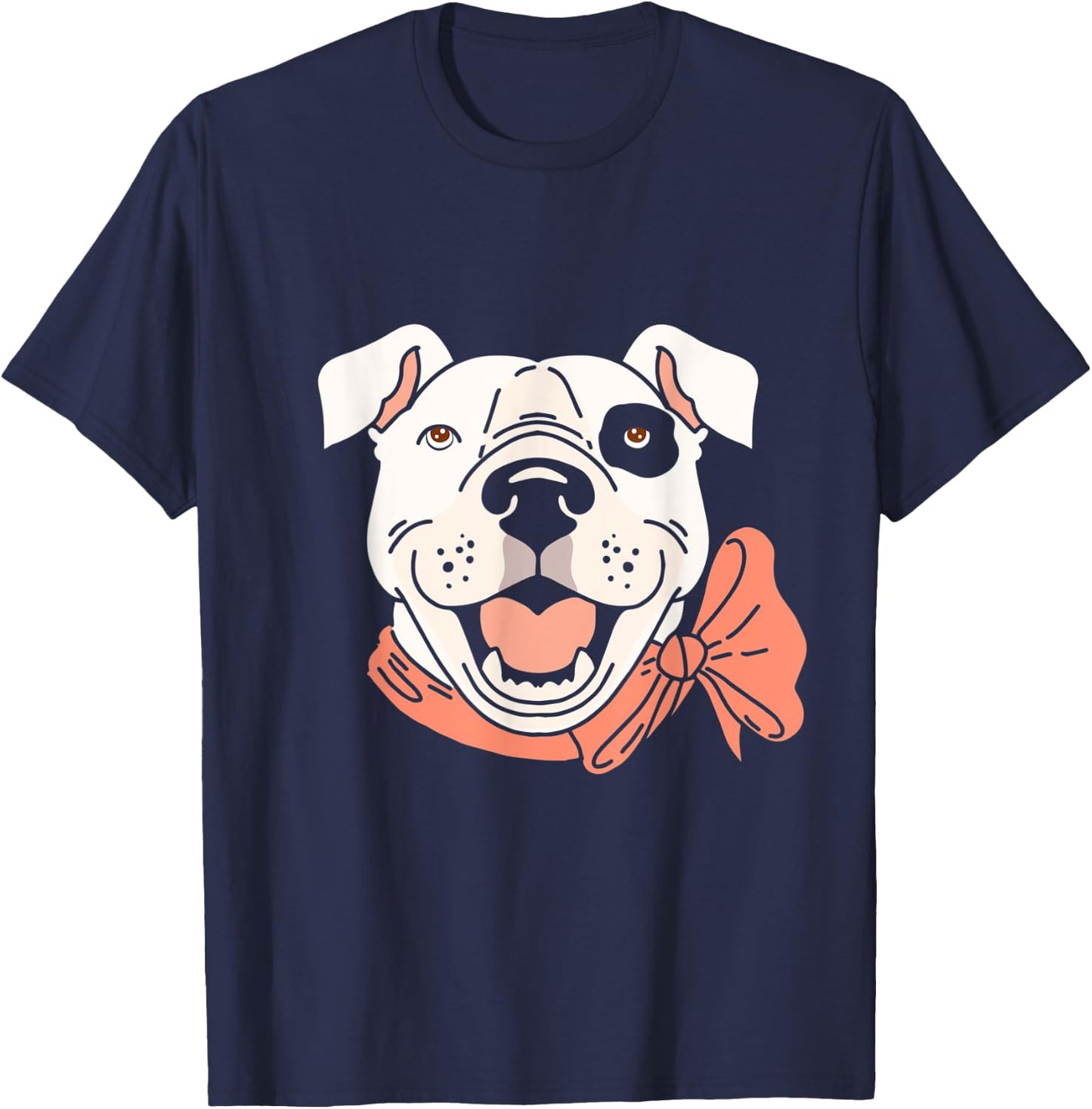 White with a Black Stain on a Eye and Brown Eyes, Pitbull T-Shirt - T-Shirt | Navy