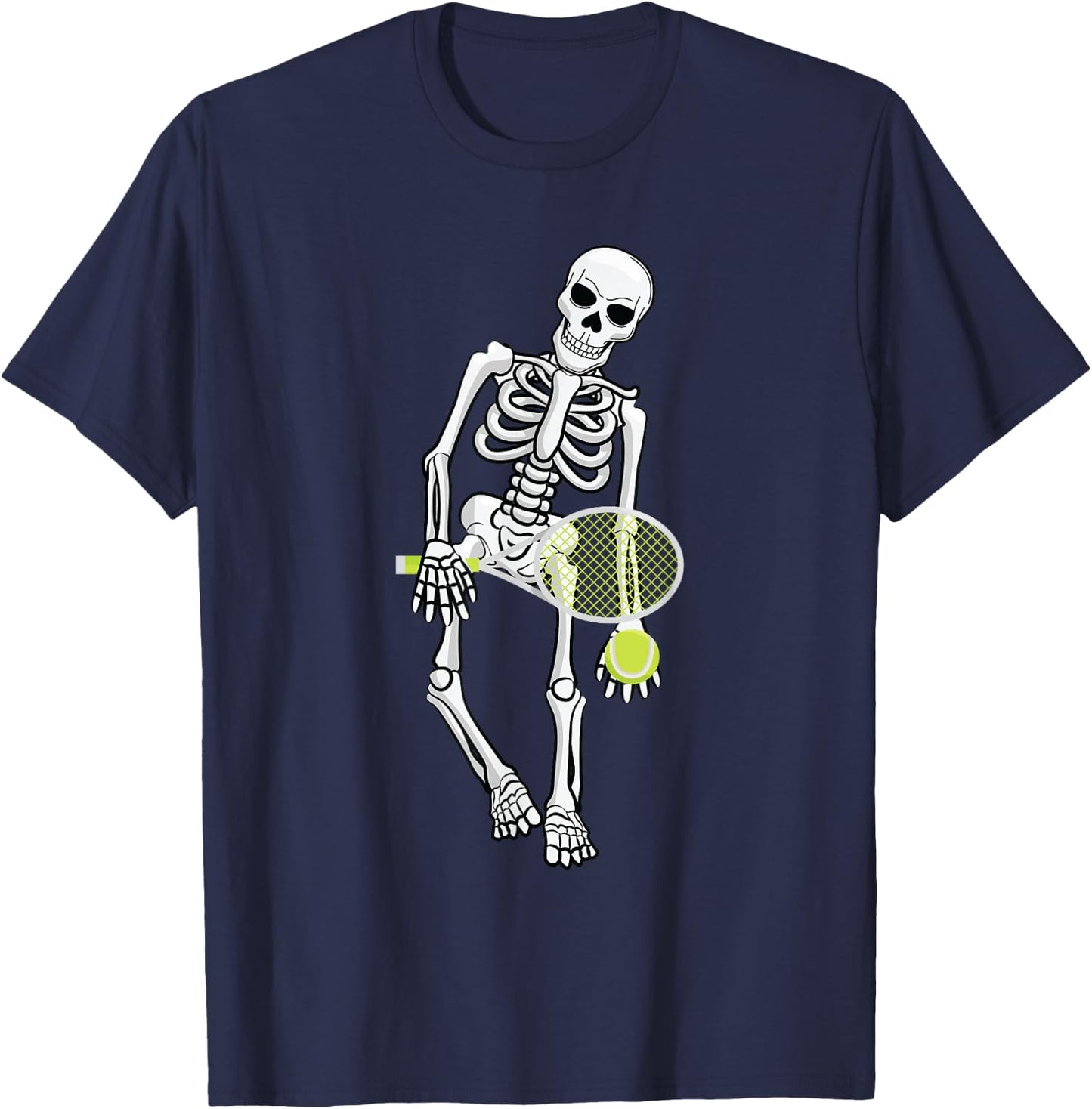 Skeleton Playing Tennis Lazy Halloween Costume Funny Sport T-Shirt - T-Shirt | Navy