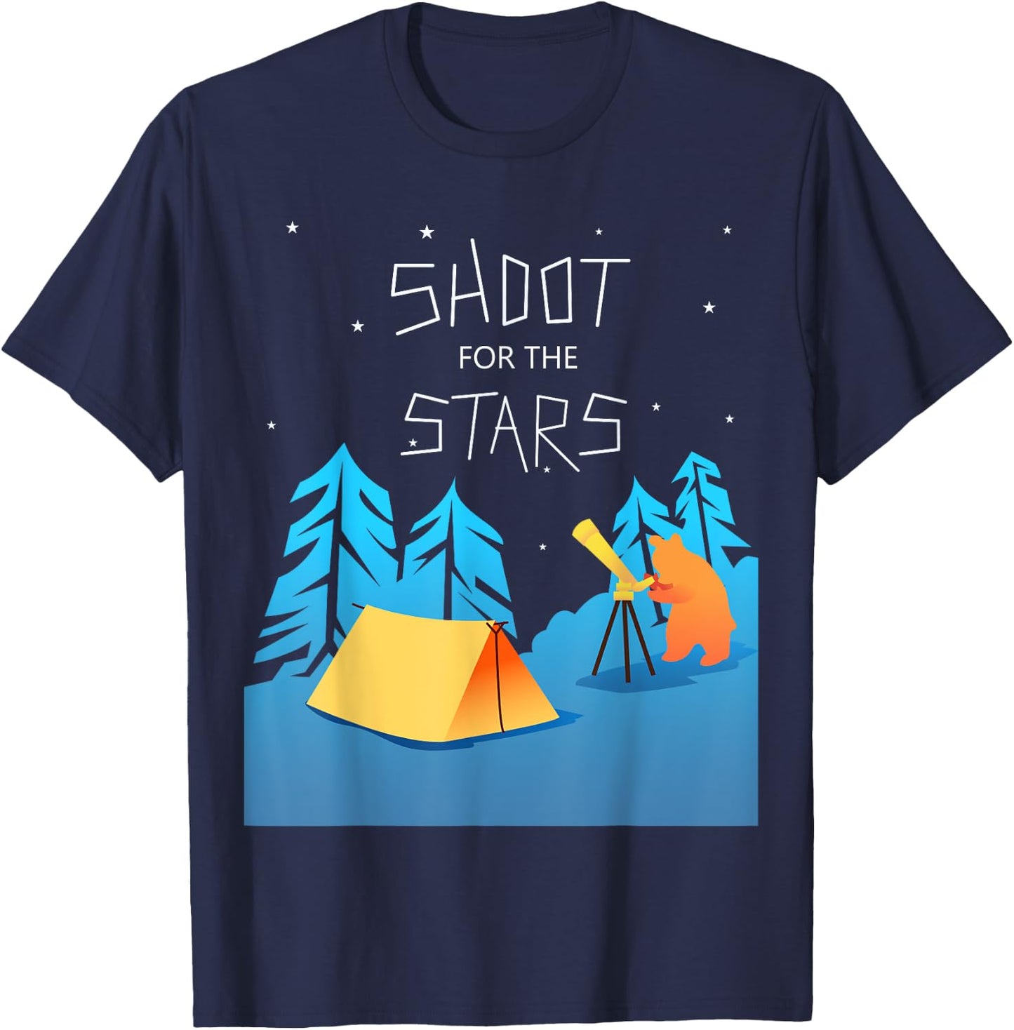 Stargazing Bear Funny Camping Telescope Astronomy T-Shirt - T-Shirt | Navy