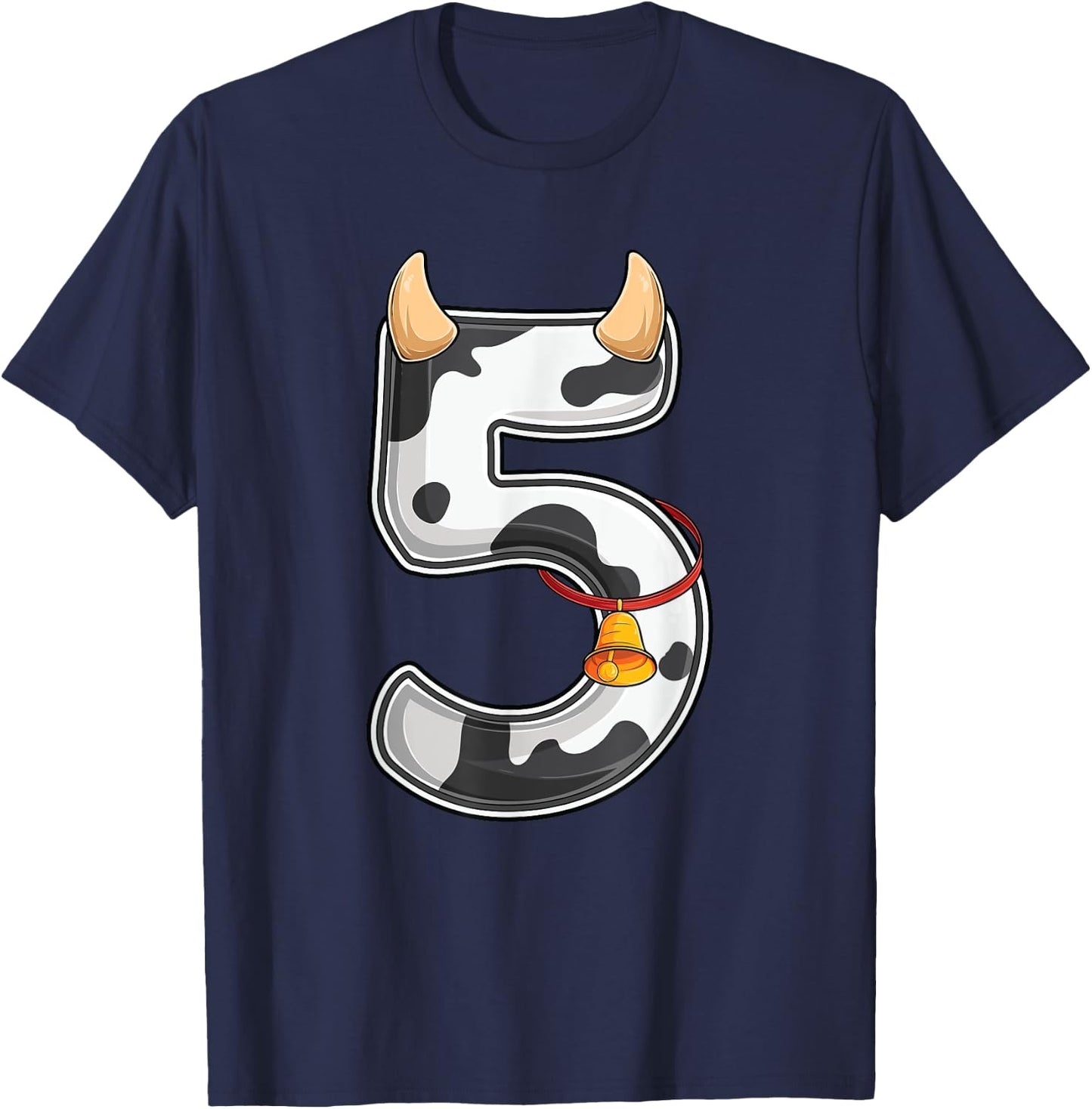 Cow Girl Boy Farmer Fifth 5th Birthday Five 5 Years Old Bday T-Shirt - T-Shirt | Navy
