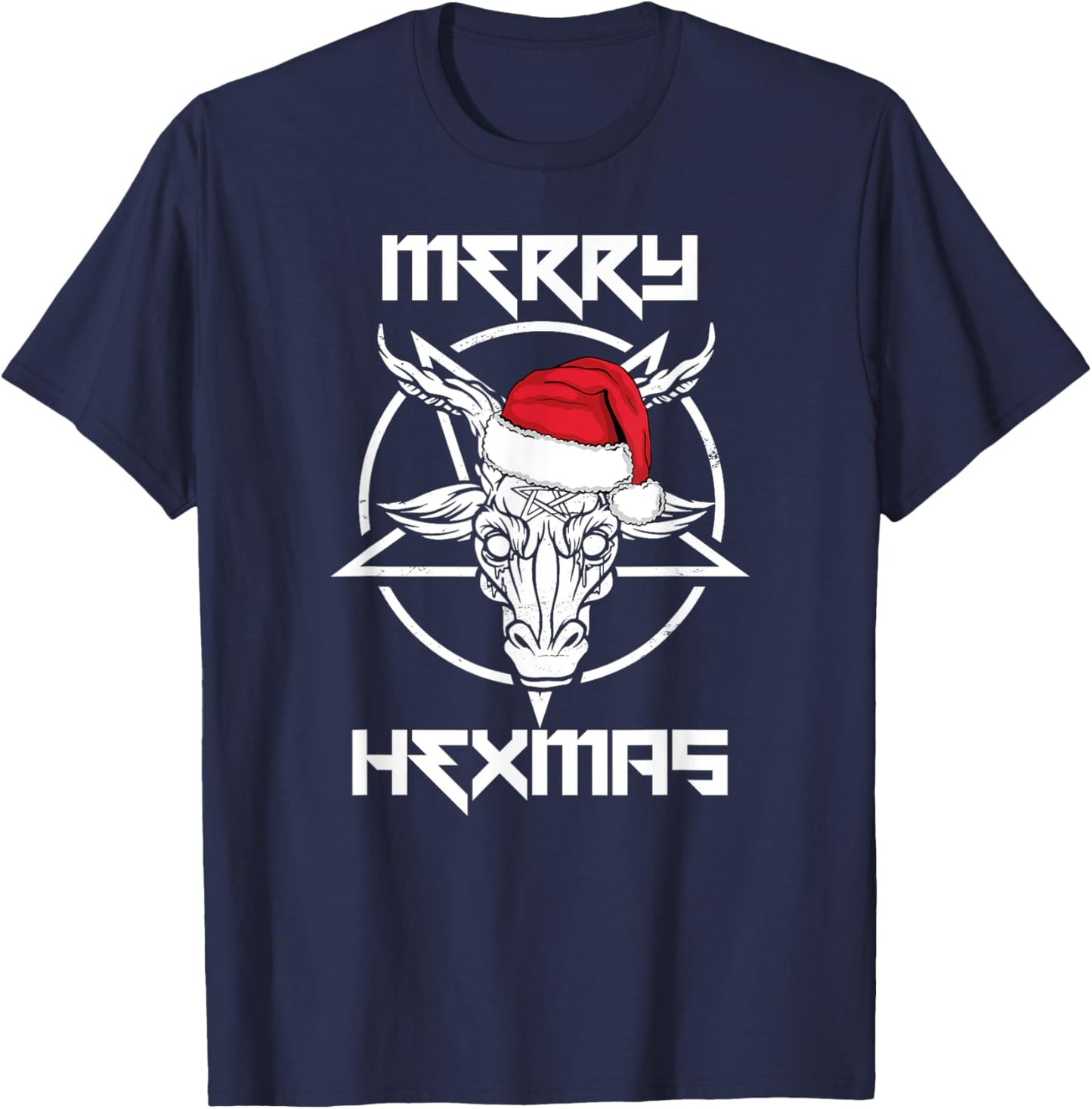 MERRY HEXMAS Funny Santa Baphomet Occult Goat Meme T-Shirt - T-Shirt | Navy
