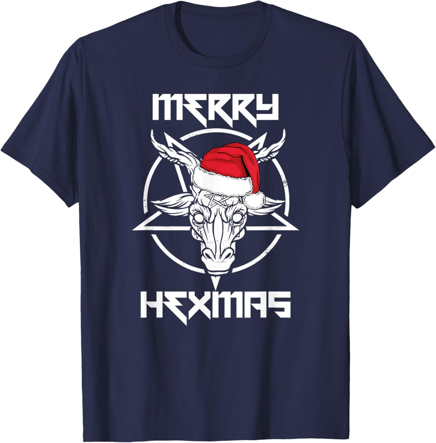 MERRY HEXMAS Funny Santa Baphomet Occult Goat Meme T-Shirt - T-Shirt | Navy
