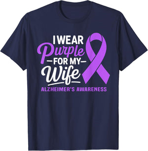 I Wear Purple For My Wife Dementia Alzheimer's Awareness T-Shirt - T-Shirt | Navy